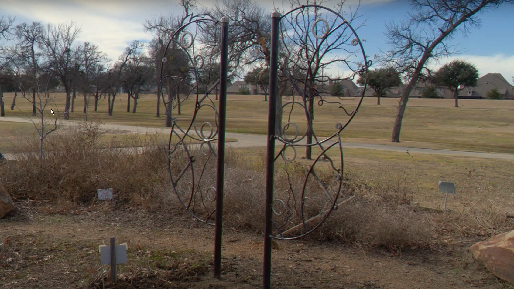 Metal butterfly sculpture at Birds Fort Trail Park in Irving, TX