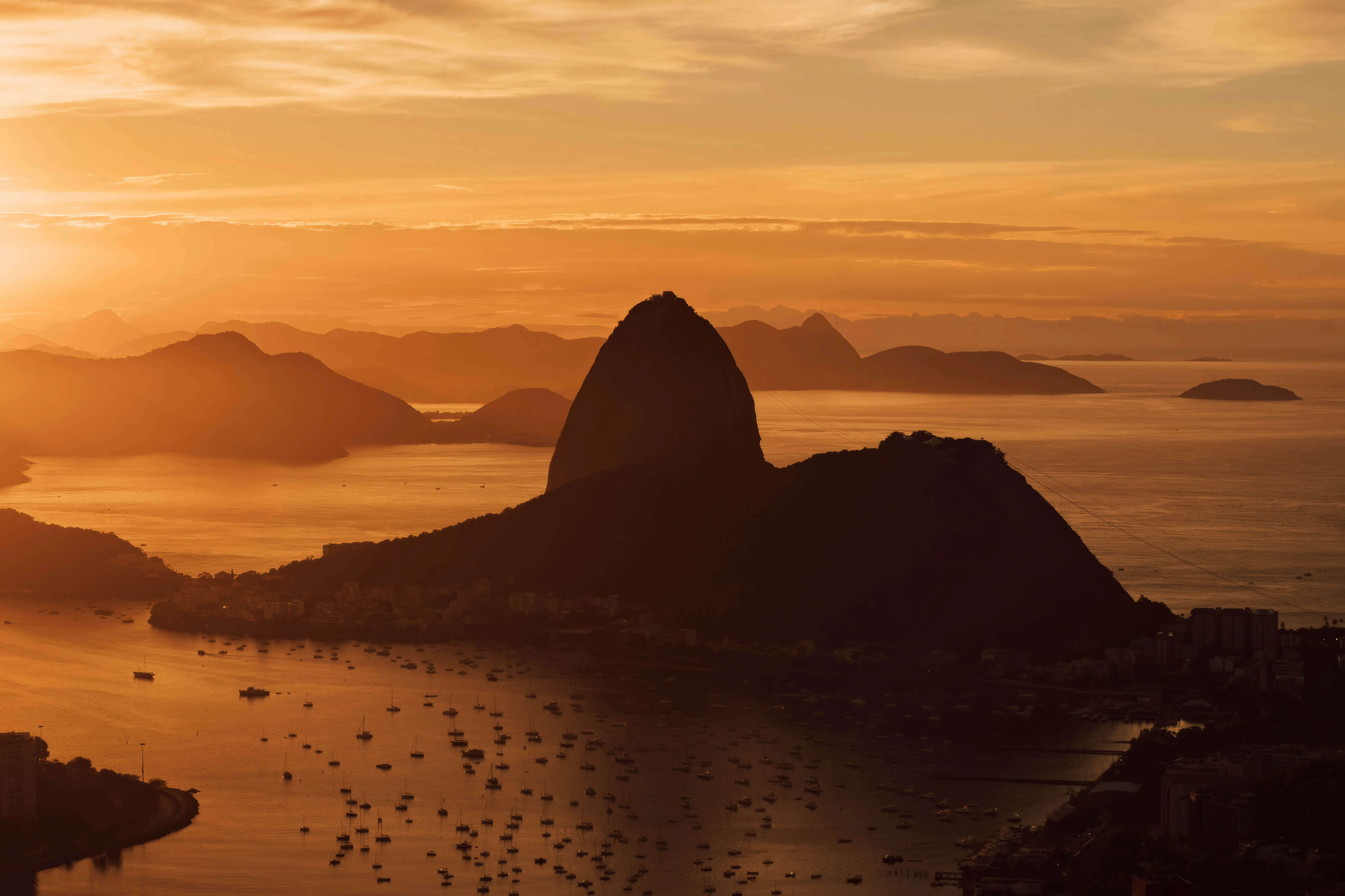 Aerial view of Sugarloaf Mountain and Guanabara Bay