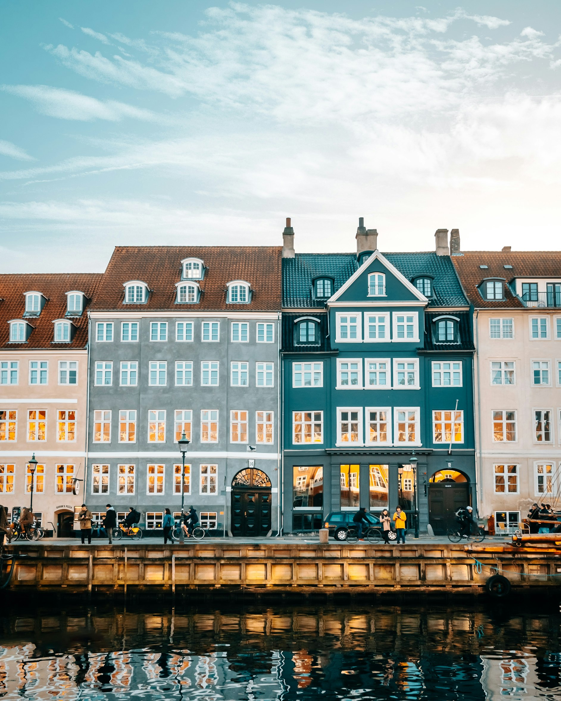 Colorful historic buildings along the canal in Copenhagen, Denmark