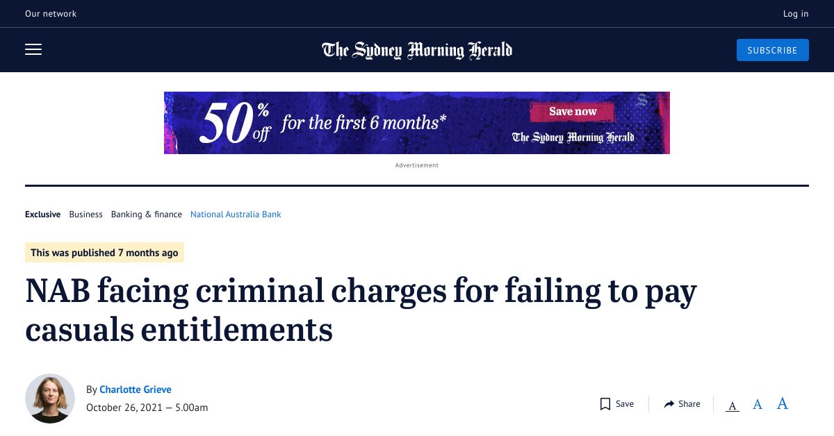 NAB facing criminal charges for failing to pay casuals entitlements