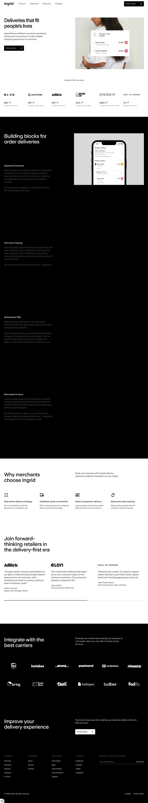 Screenshot from website top part