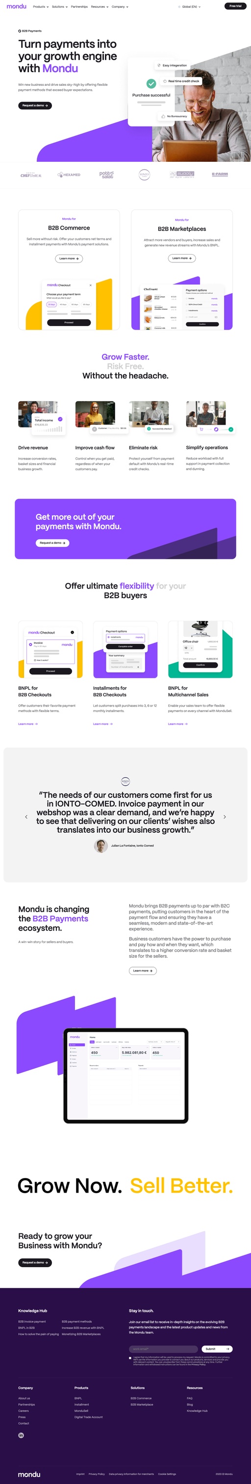 Screenshot from website top part