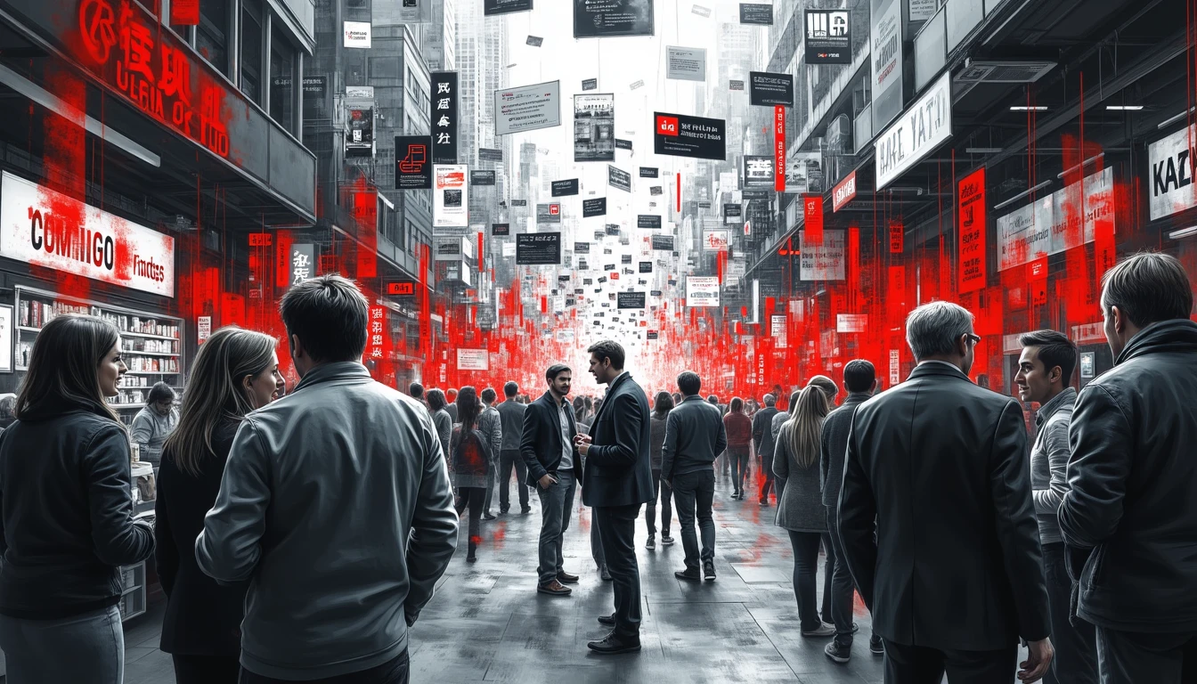 Marketplace where human identities dissolve into algorithmic data streams