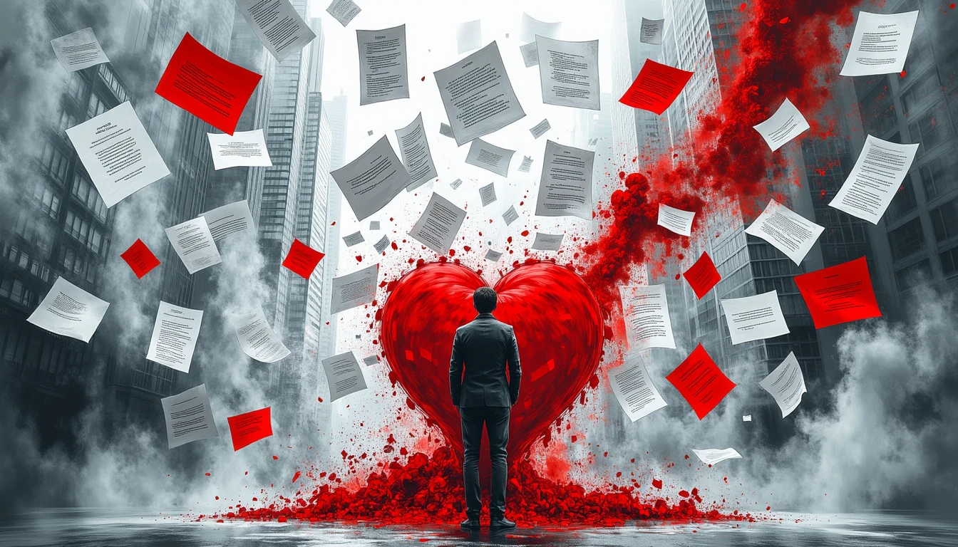 Marketer defending against emotional AI messages in swirling paper tornado