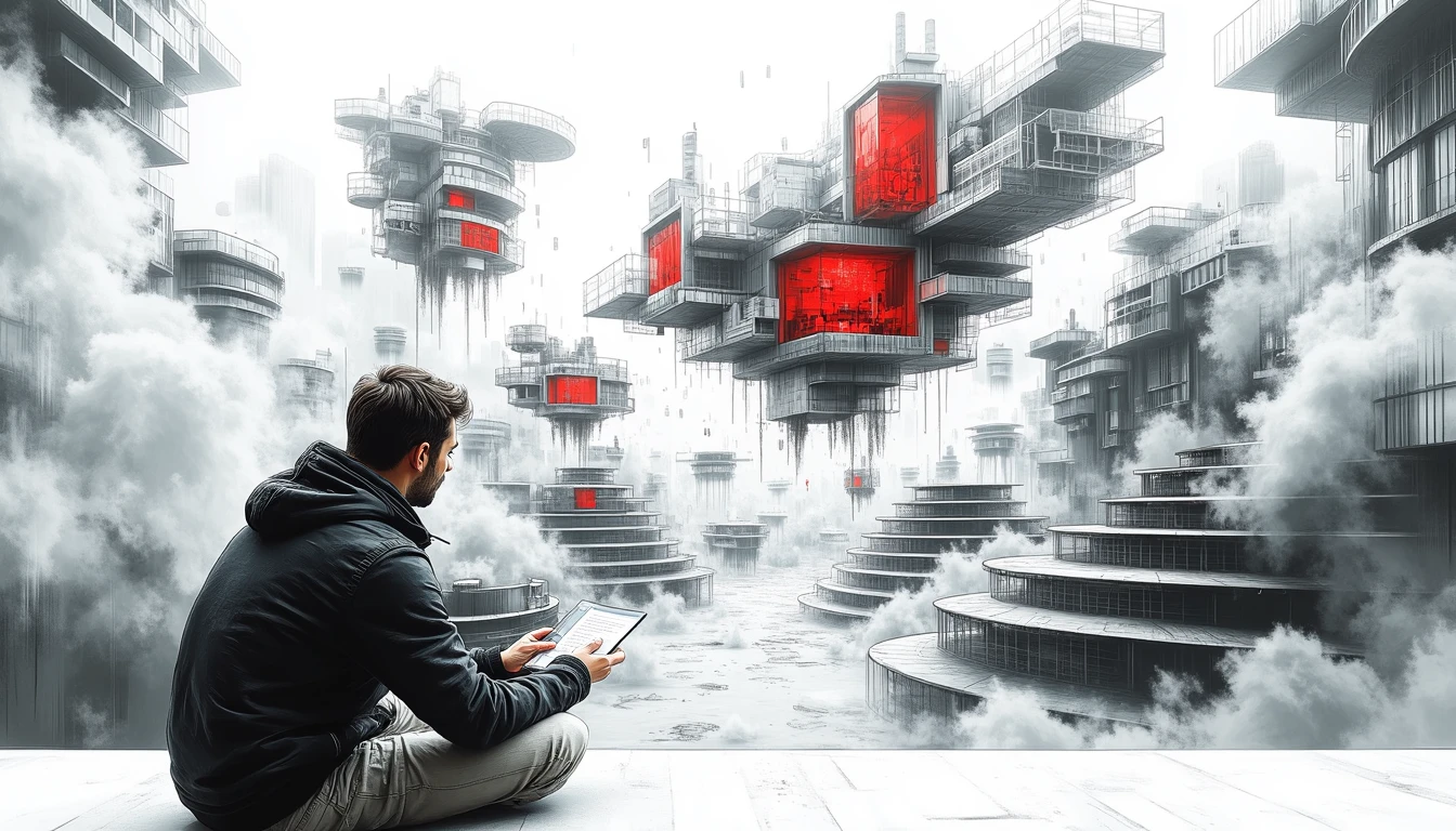 Designer manipulating floating architectural design concepts