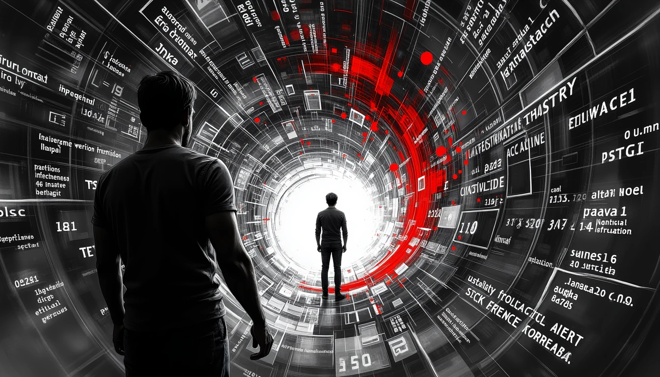 Human figure amid swirling AI development concepts and ethical challenges