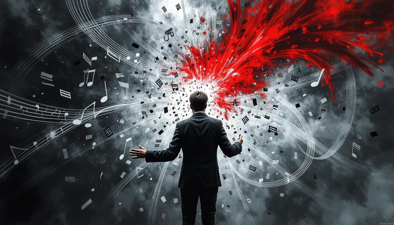 Musician conducting musical notes in dynamic AI-human collaboration