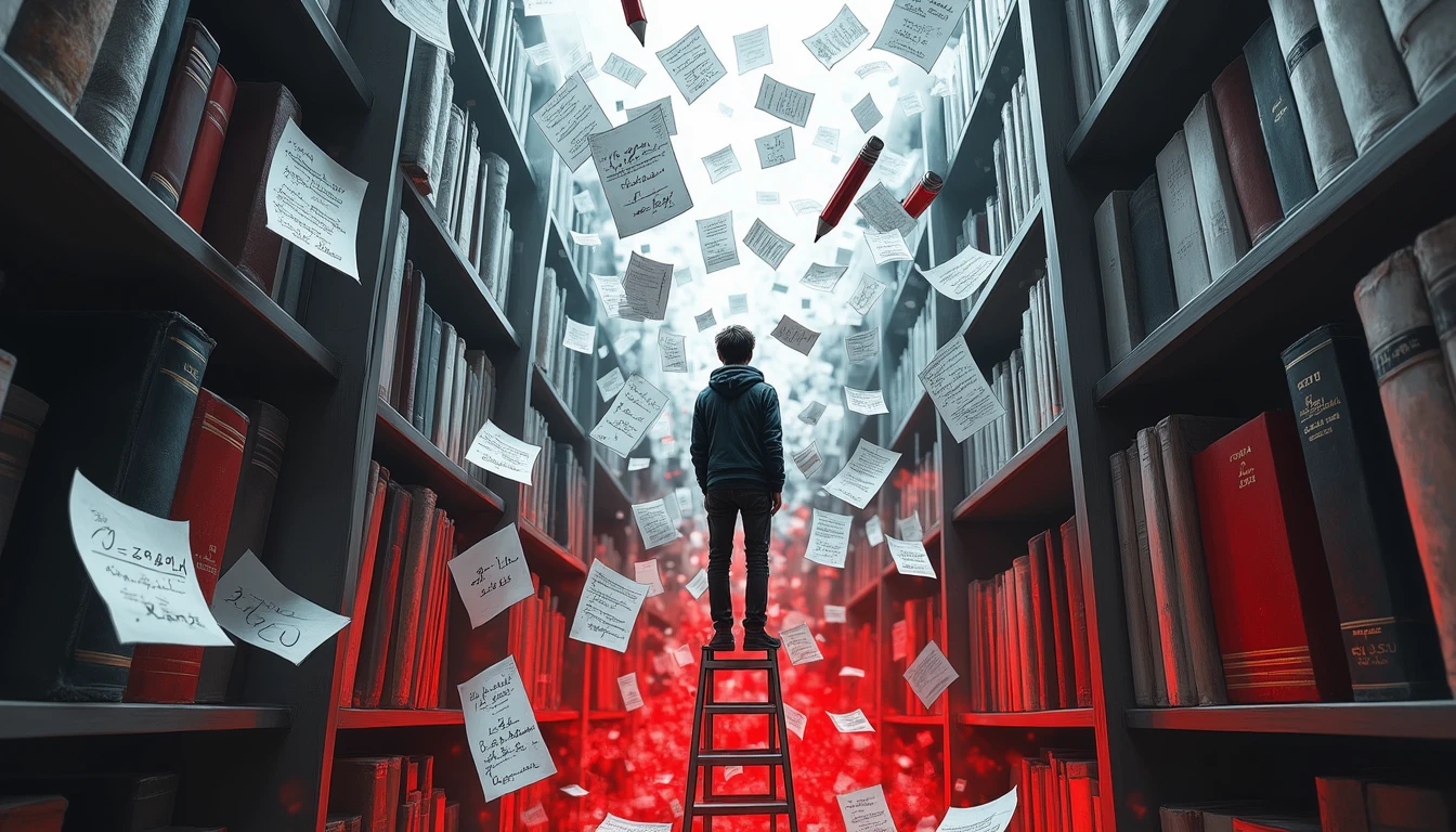 Human balancing between emotion and logic amid flying pencils