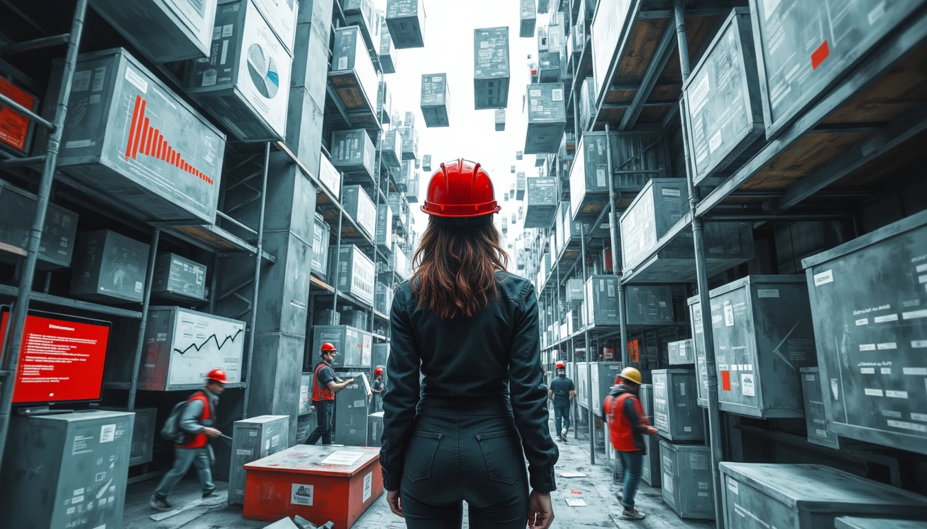 Data scientist managing data blocks in construction site