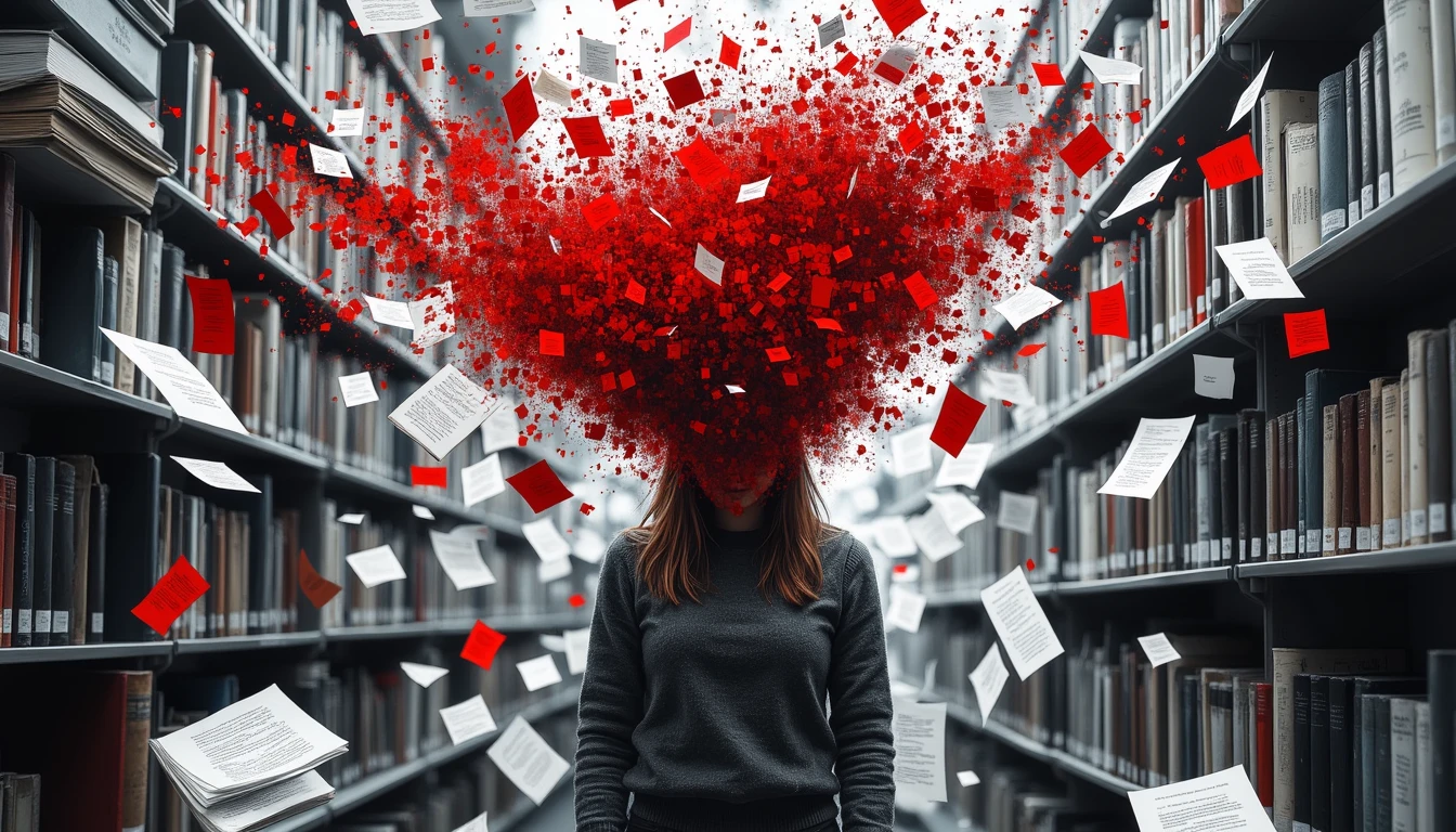 Person made of words in dynamic library, language connections visualized