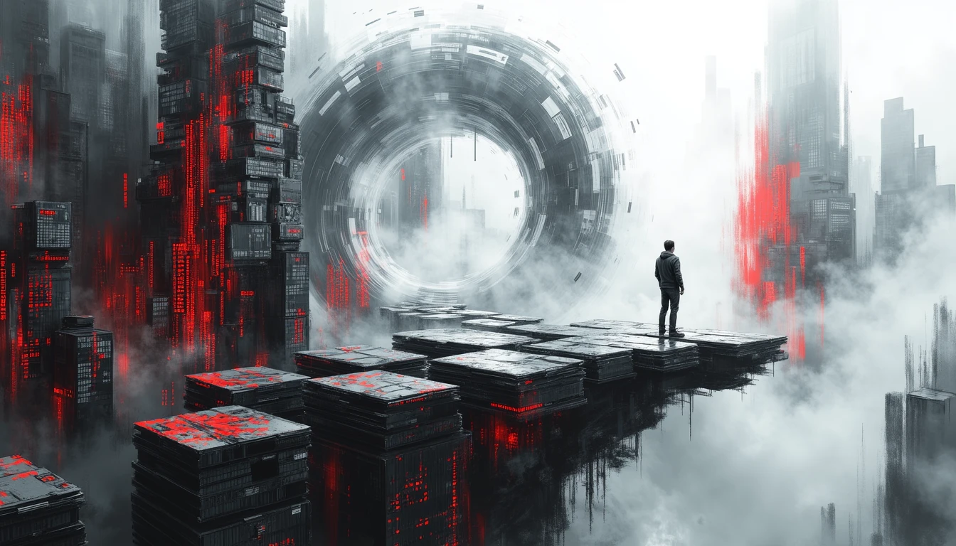 Human navigating complex technological decision landscape