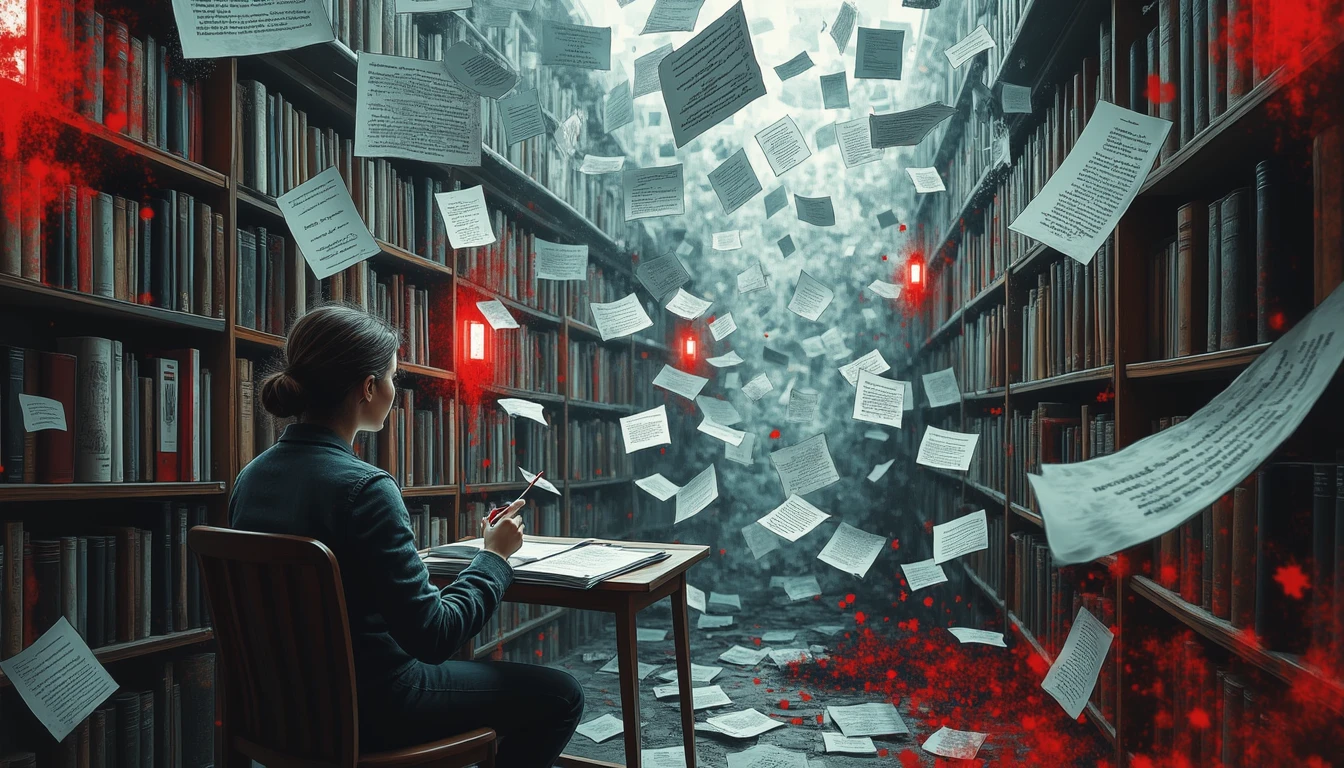 Writer controlling text streams in surreal library setting