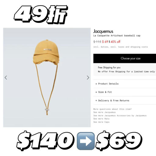 【限时免运】Jacquemus棒球帽，46折
