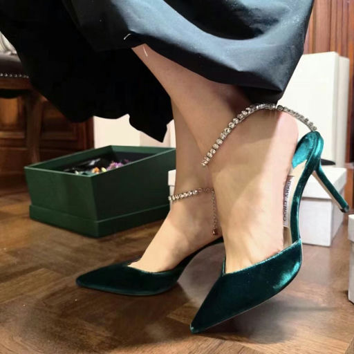 【56折】Jimmy Choo最热门Saede系列，85mm复古墨绿丝绒