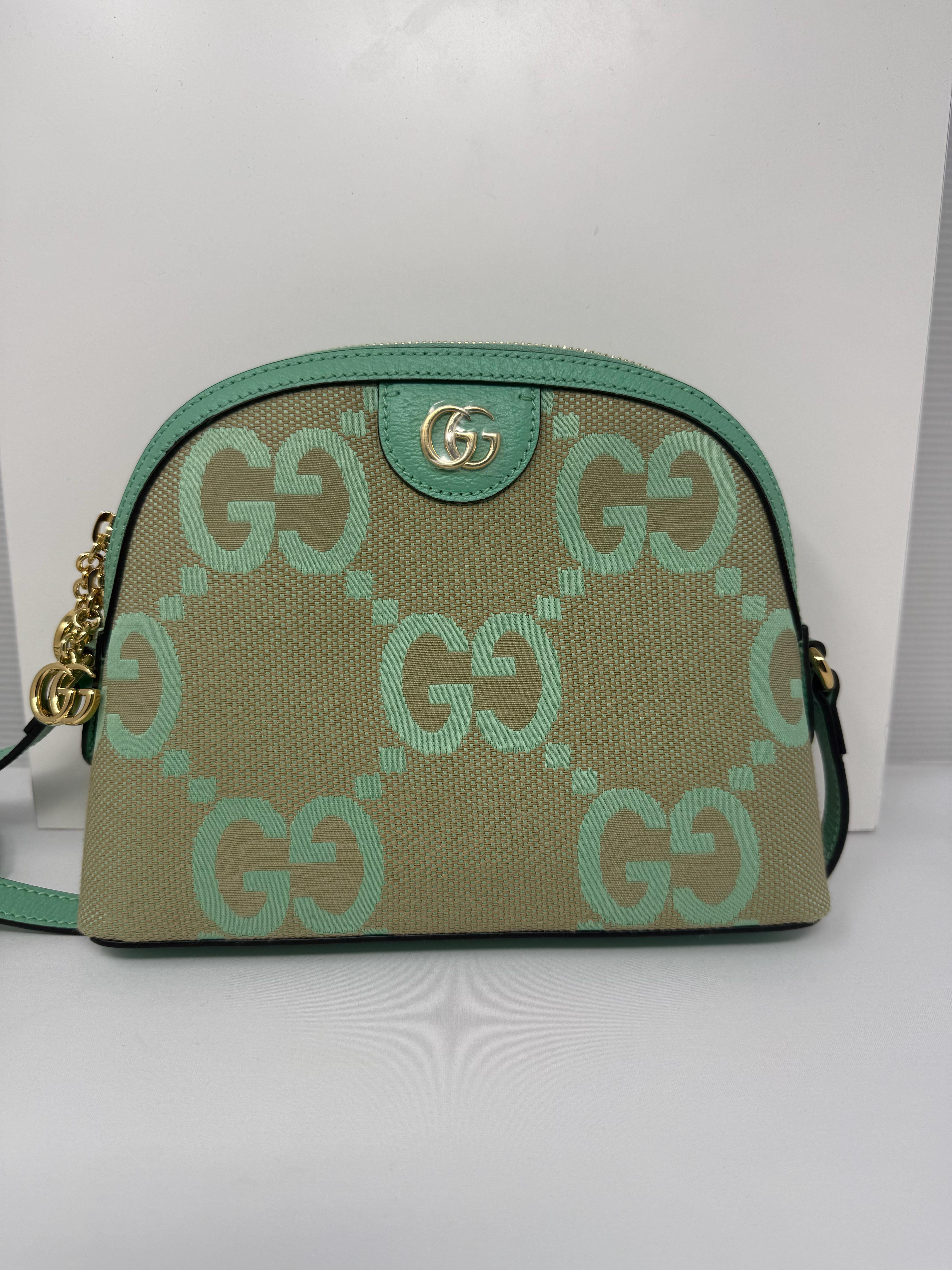 Gucci Ophidia Jumbo GG Crossbody Bag – Green Canvas with Gold Hardware