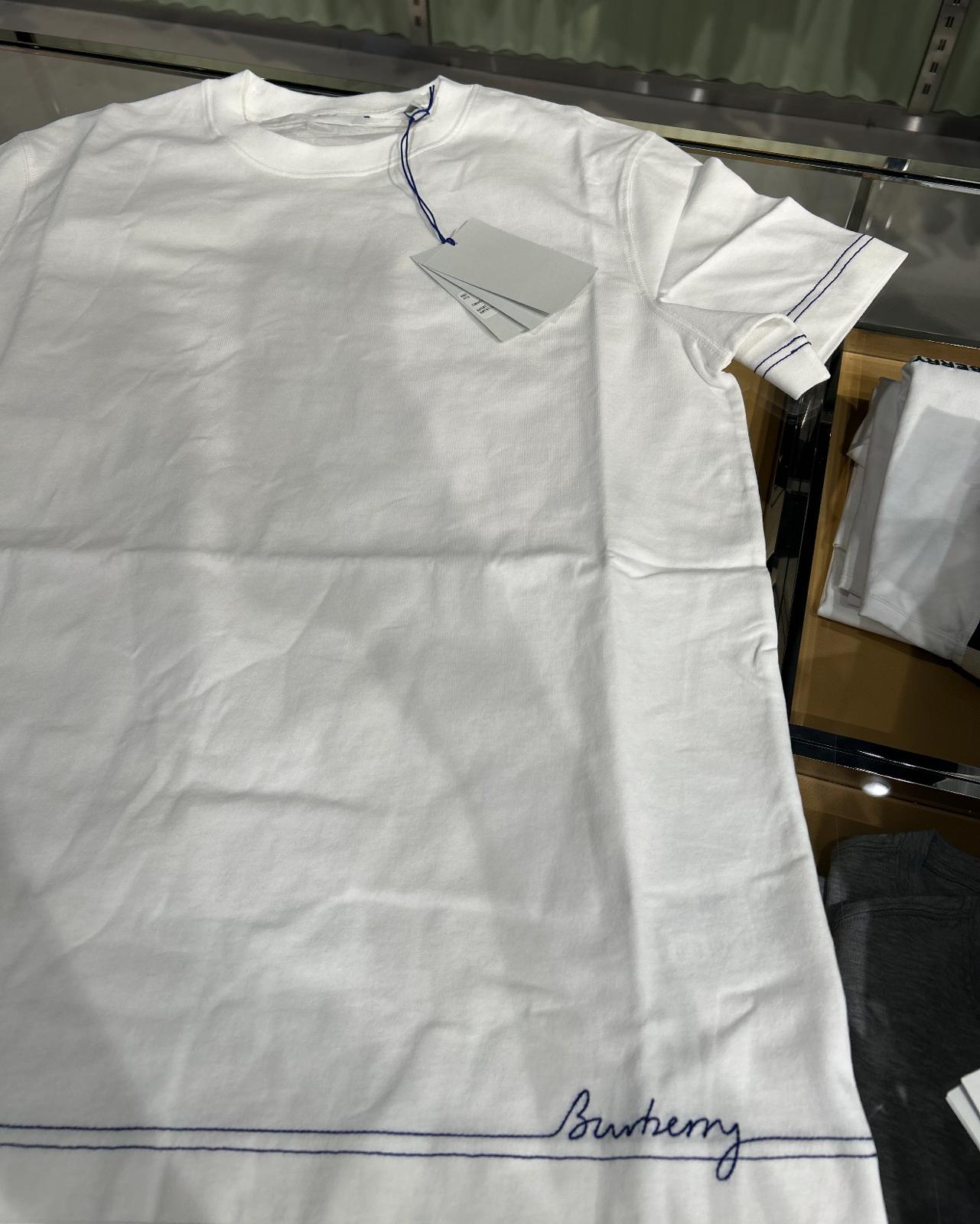 Burberry White T-Shirt – Blue Stitch Logo