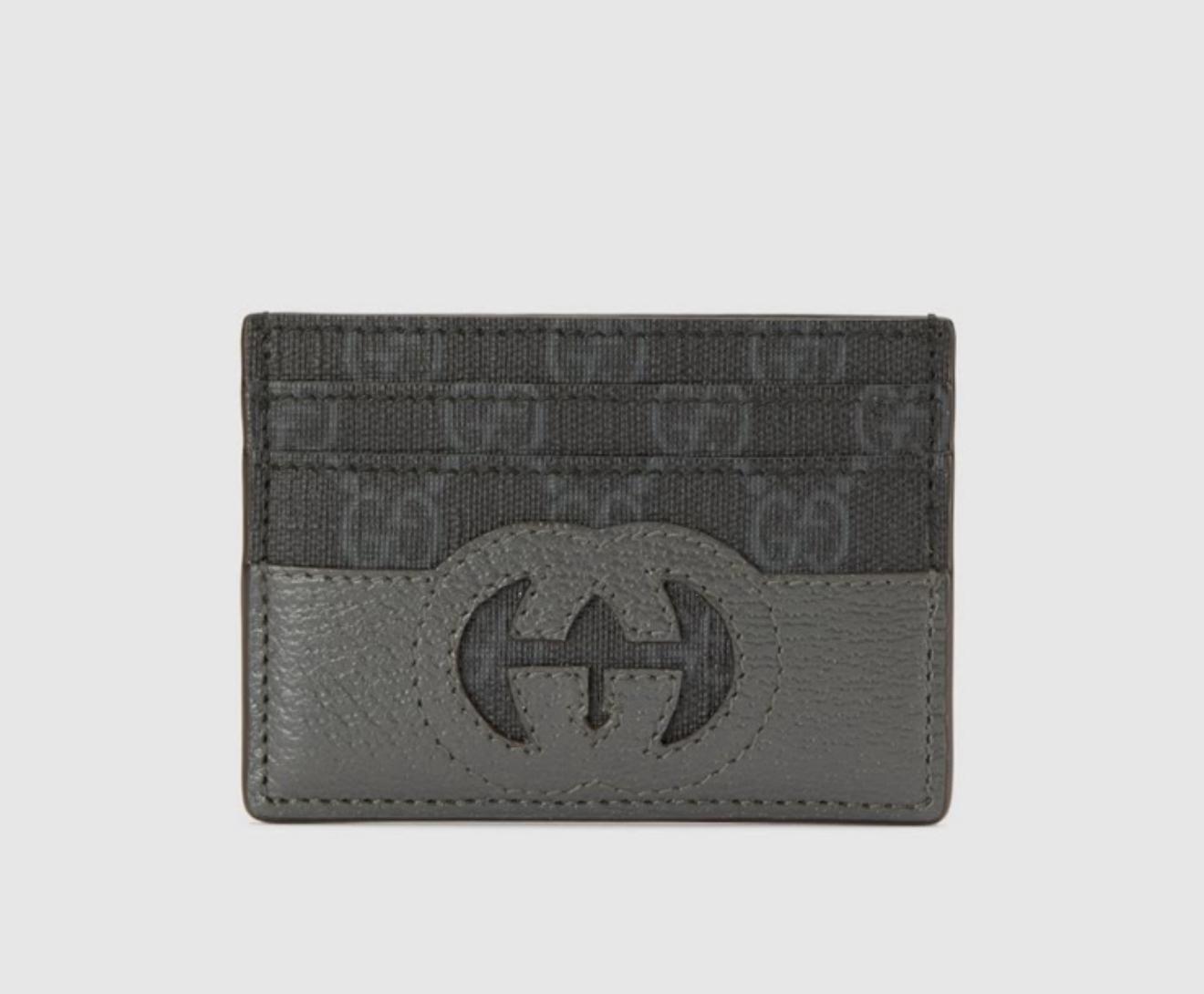Gucci GG Supreme Card Holder – Gray & Black Leather Trim