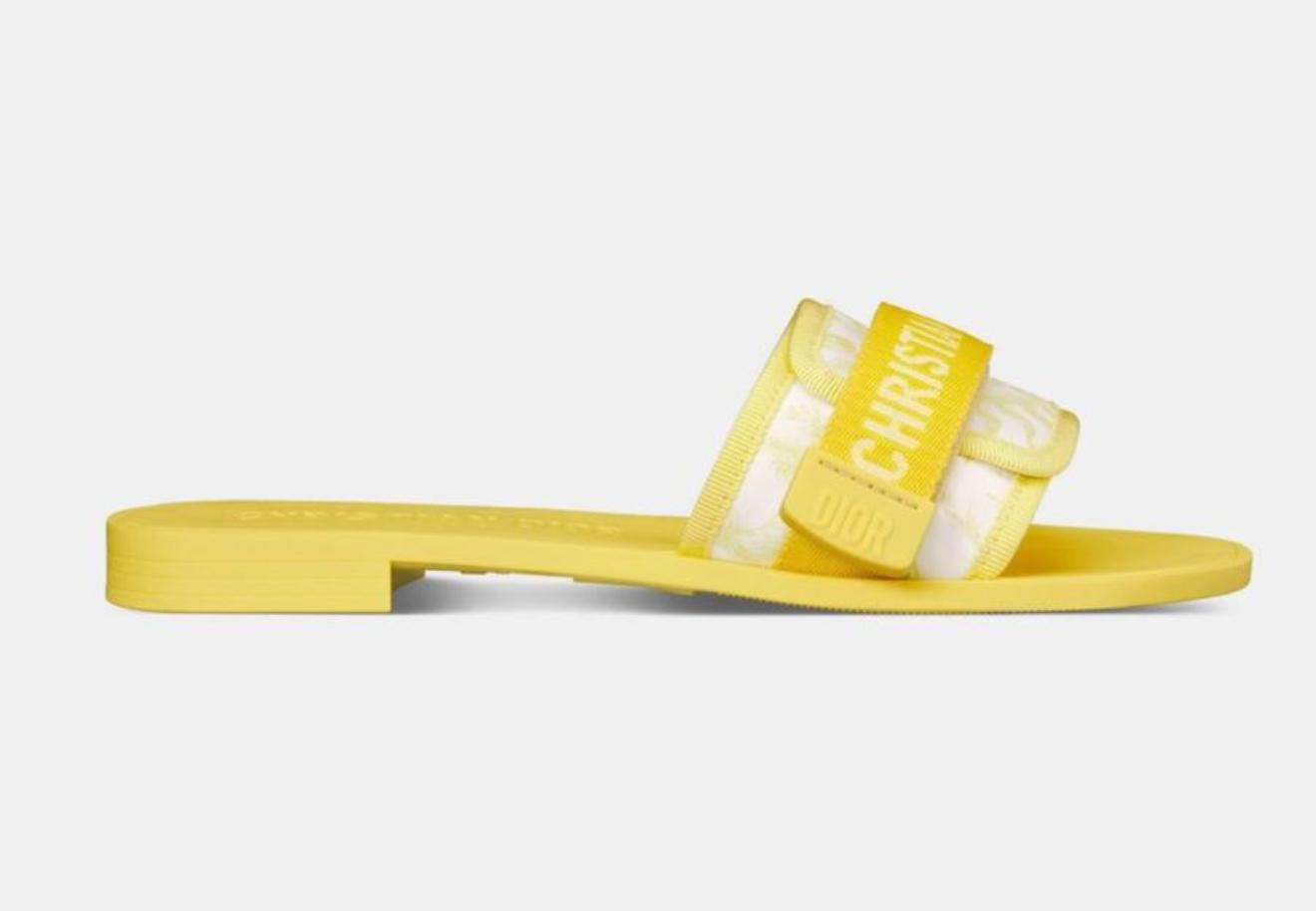 Dior Dway Slide in Yellow Technical Fabric and Embroidered Cotton