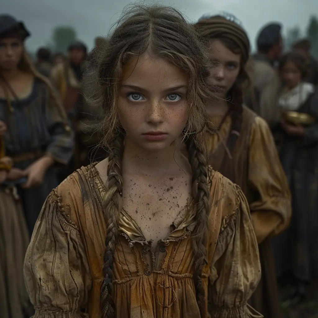 Girl's view of wagon train: Alone yet hopeful for kindness amid harsh pioneer trail as orphan child meets new friend.