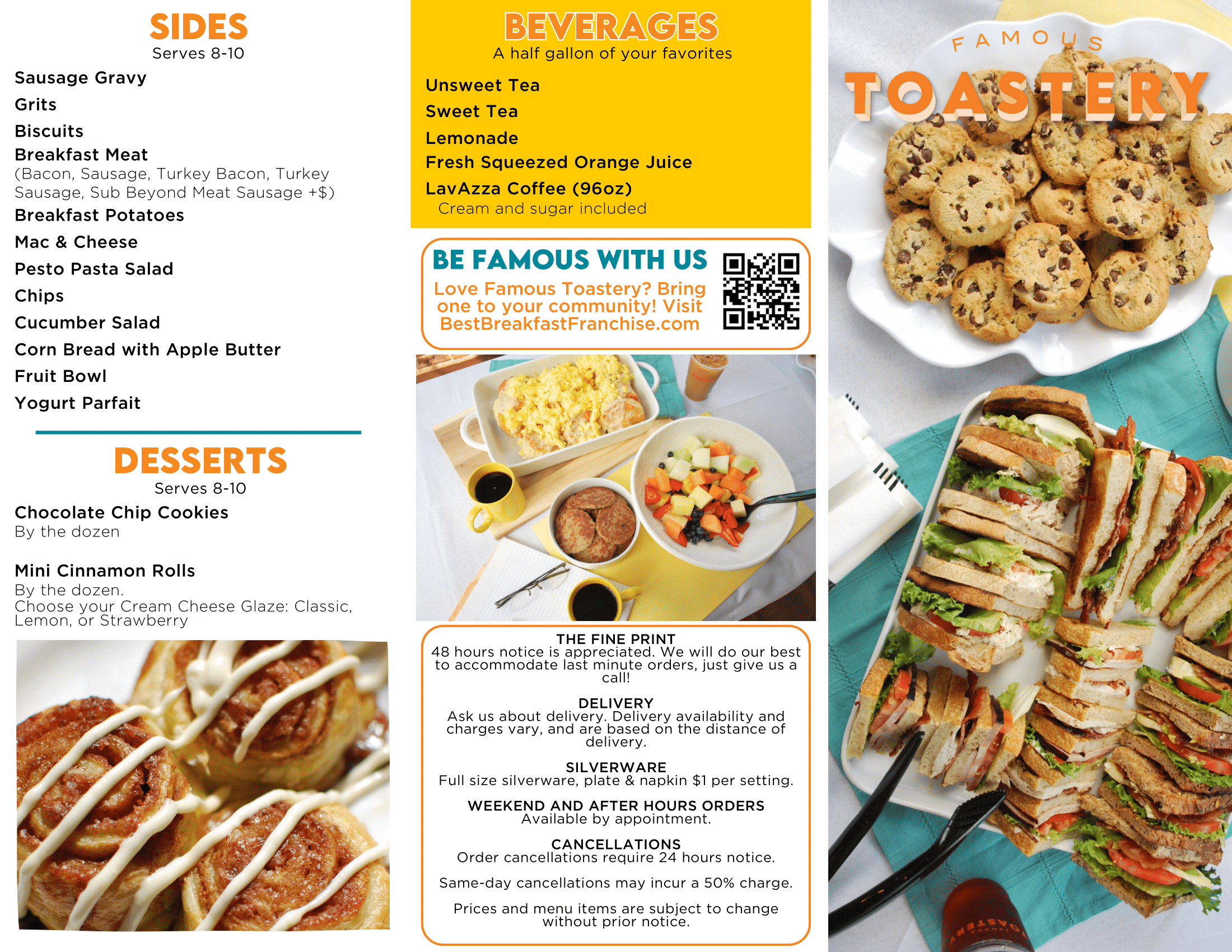 A menu with sandwiches and wraps on it