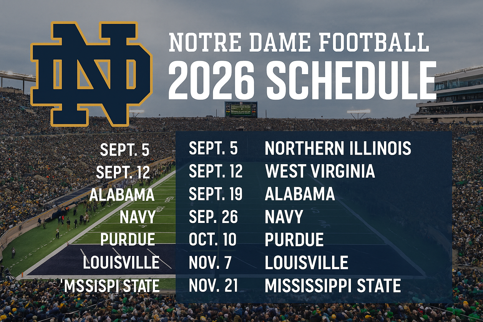 notre dame football schedule 2026
