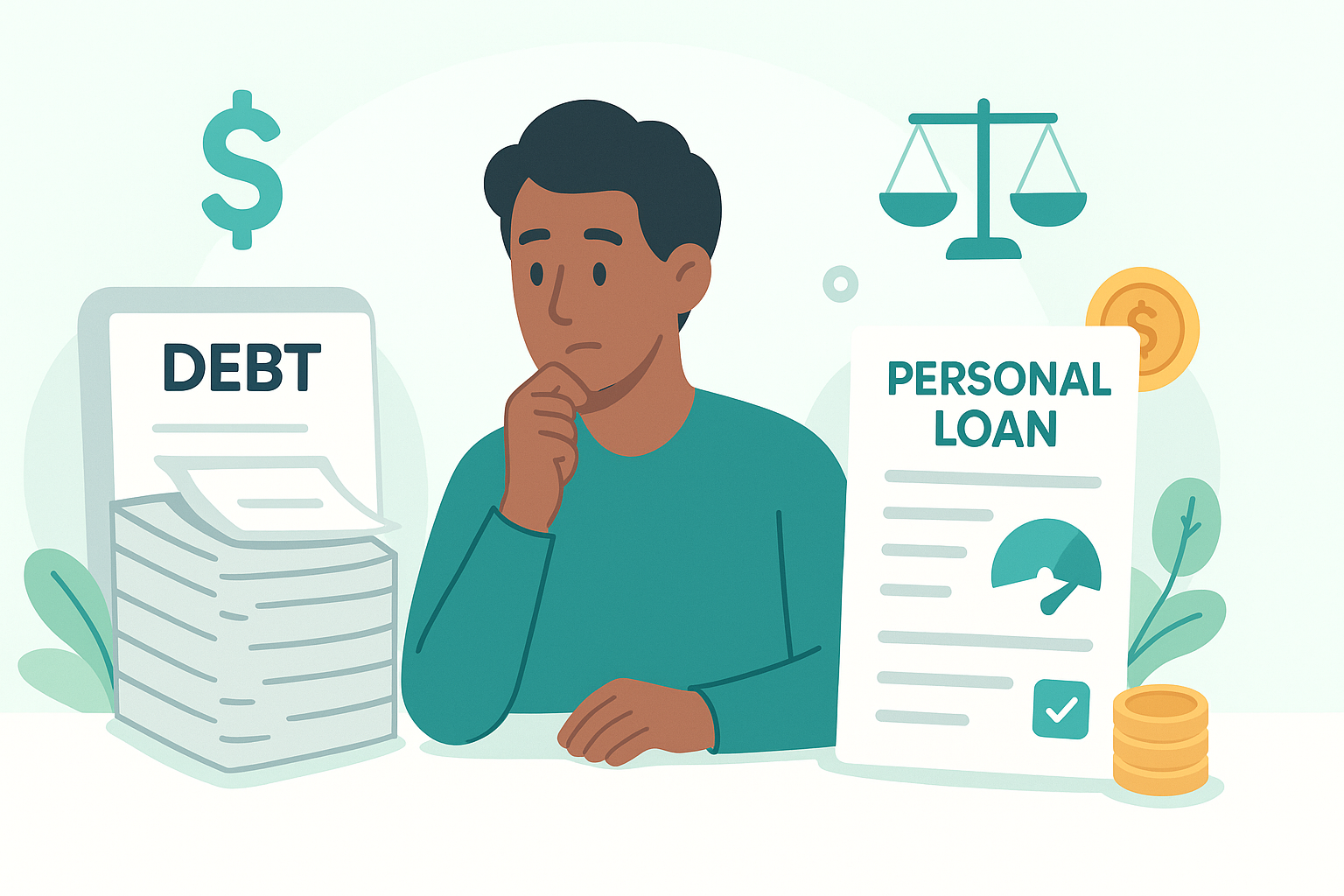 Natural photo of a person analysing loan documents with a calculator and laptop, teal tones