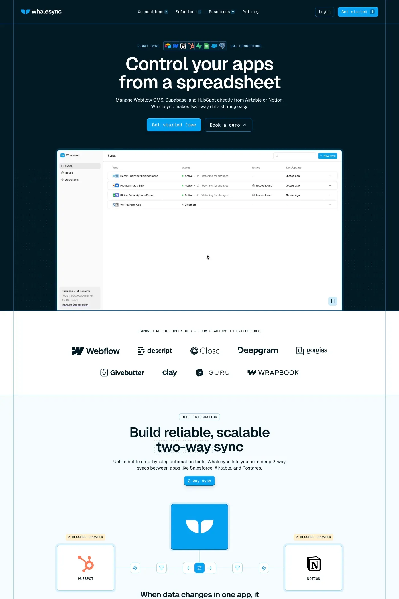 Whalesync website screenshot