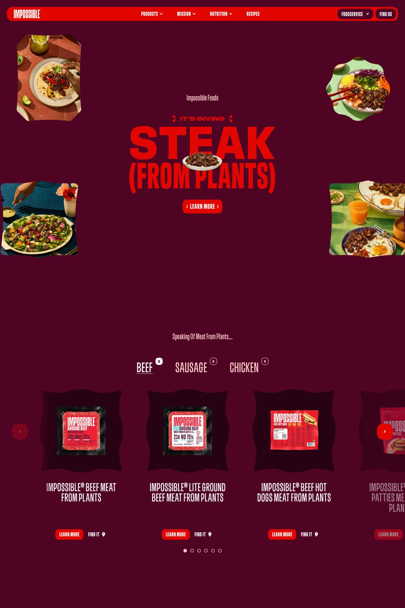 Impossible Foods website screenshot