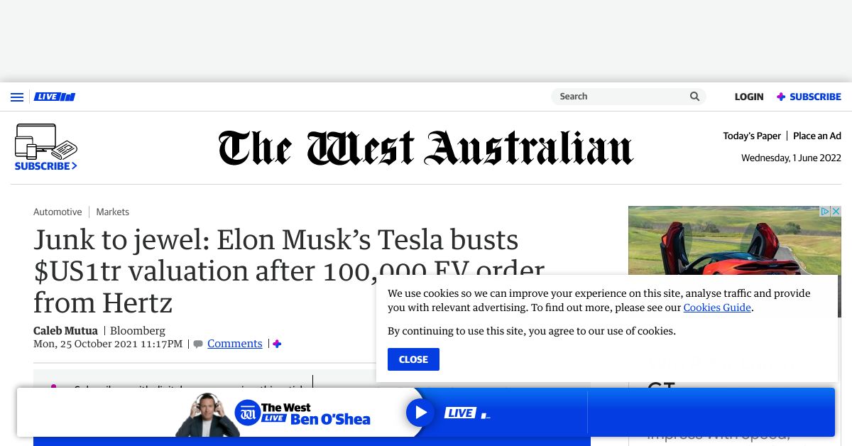 Junk to jewel Elon Musks Tesla busts US1tr valuation after 100000 EV order from Hertz