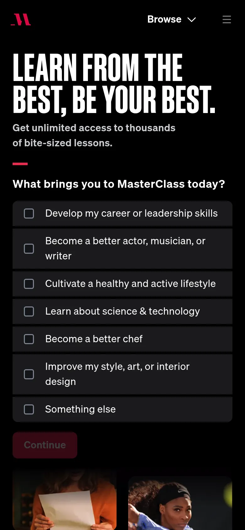 MasterClass mobile screenshot