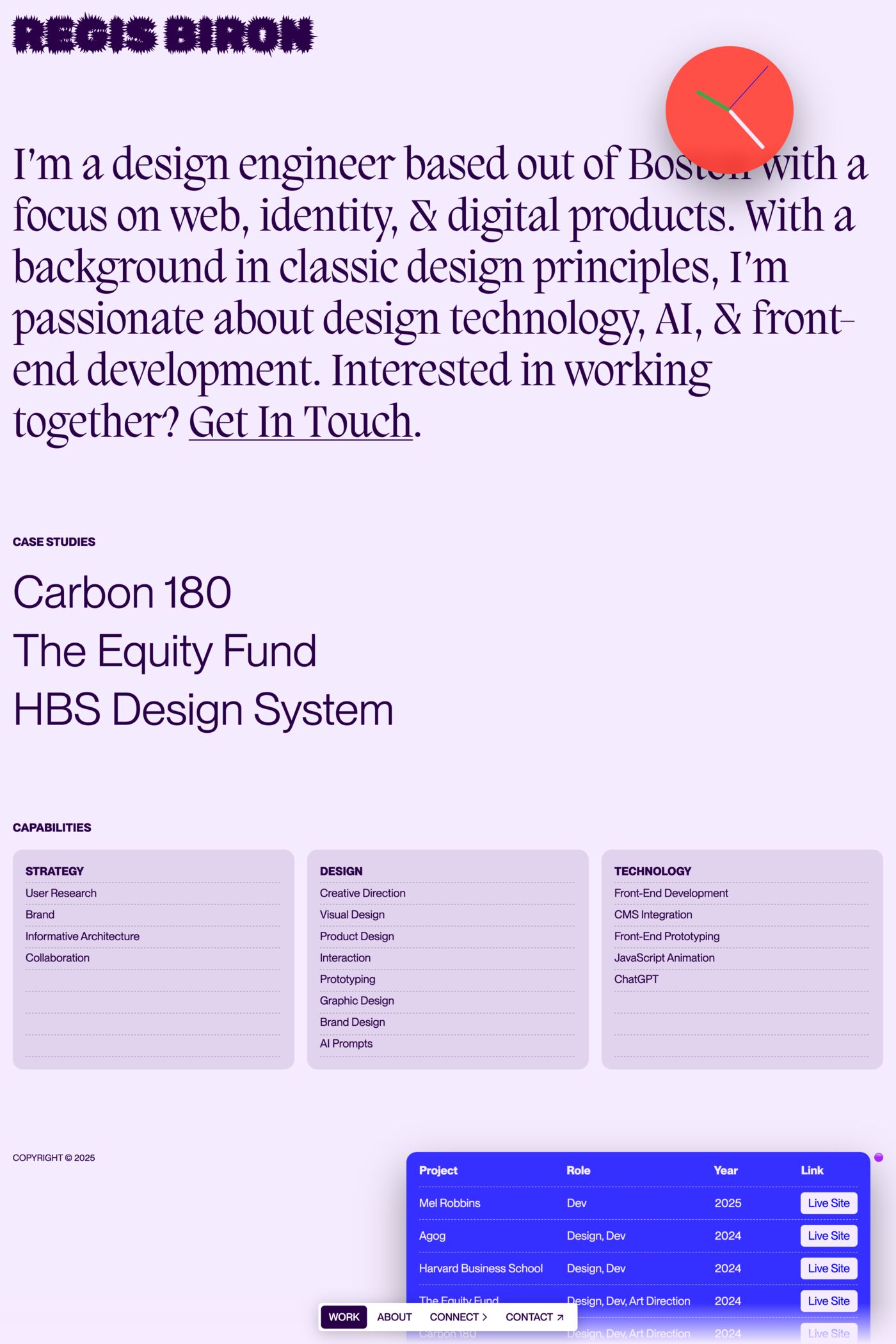 Regis Biron website screenshot