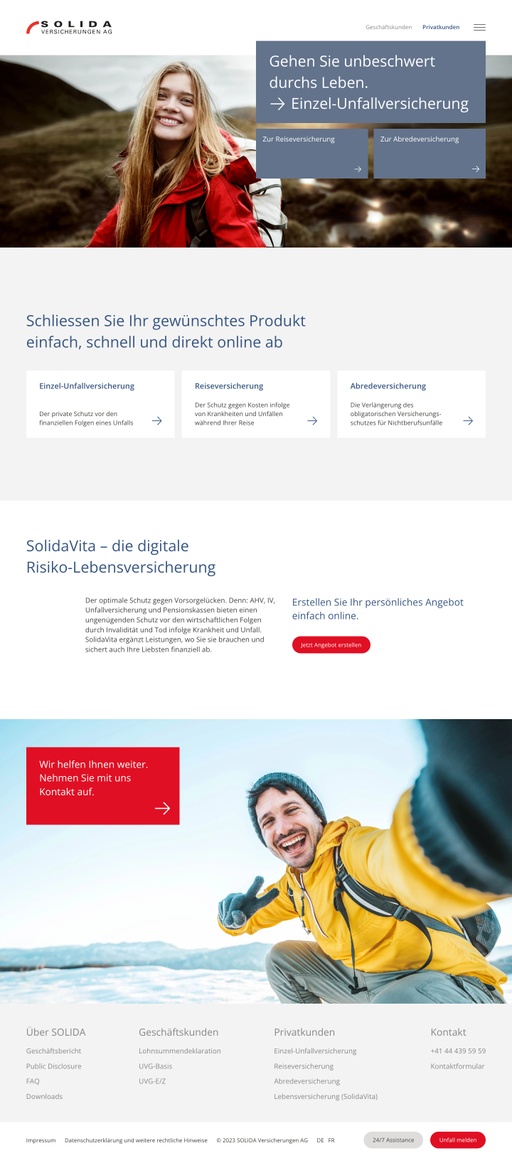 Screenshot from website top part