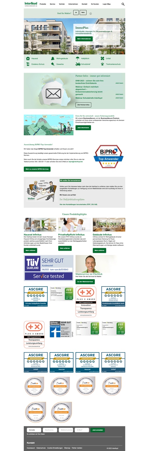 Screenshot from website top part