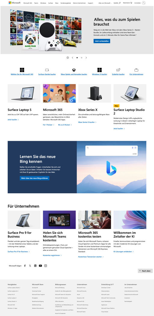 Screenshot from website top part