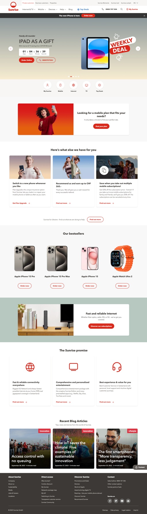 Screenshot from website top part