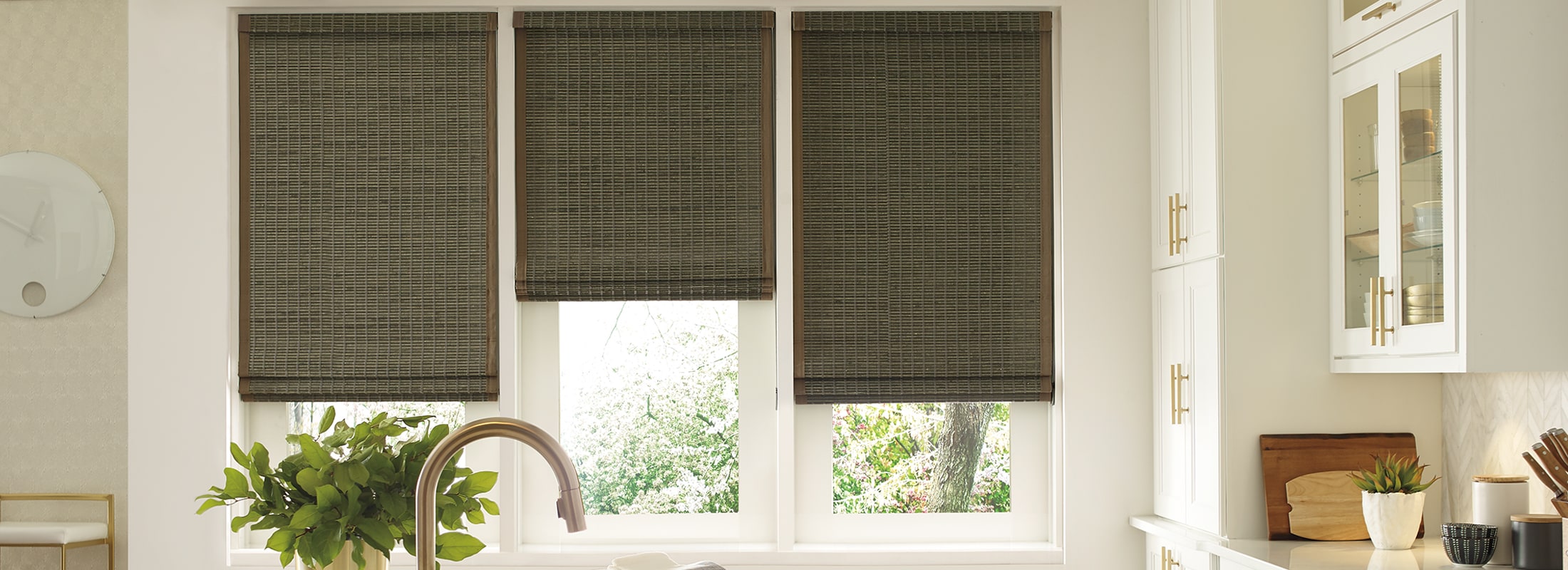woven wood shades in a kitchen All Window Decor (918) 509-5135