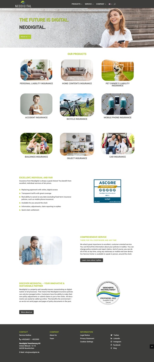 Screenshot from website top part