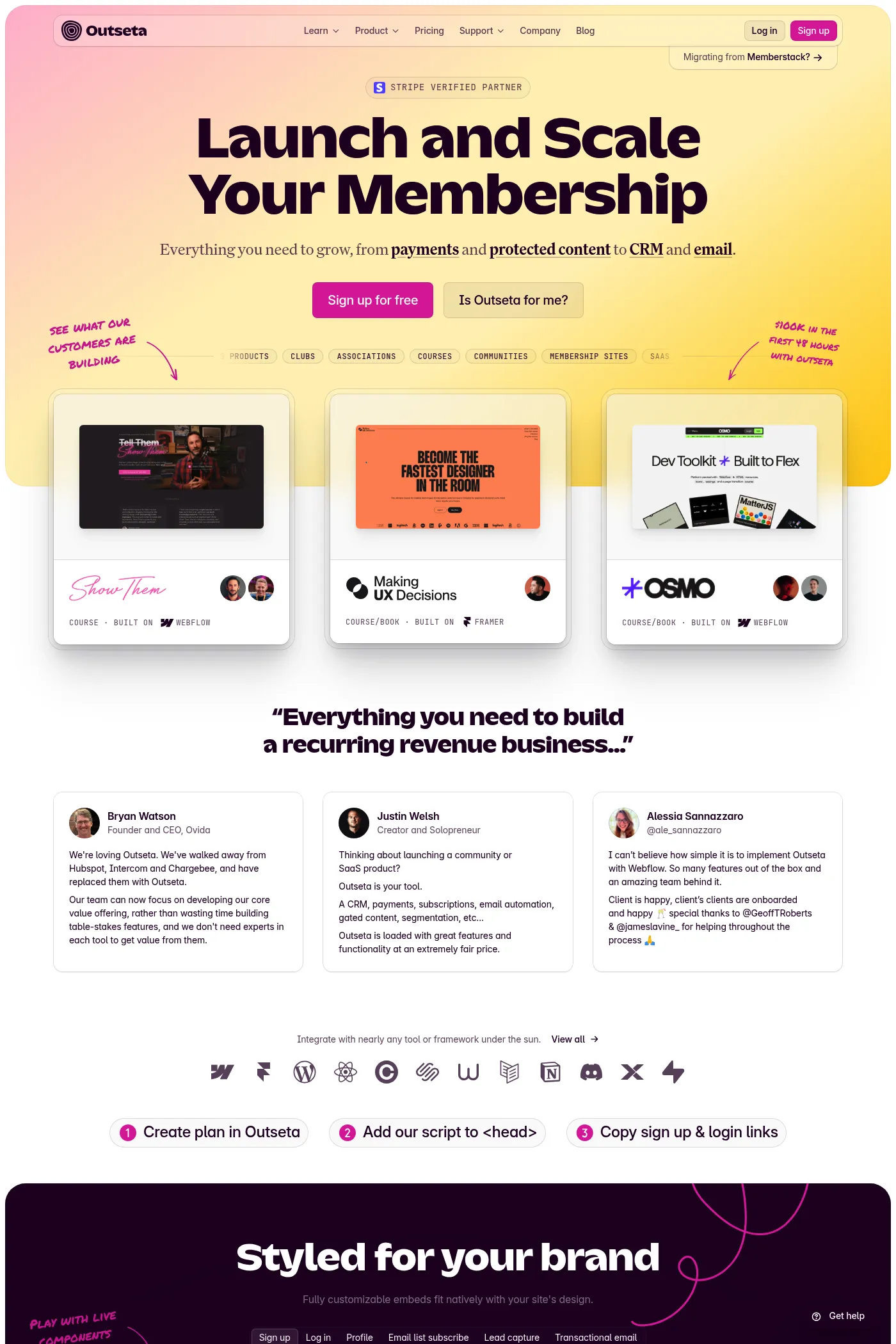 Outseta website screenshot