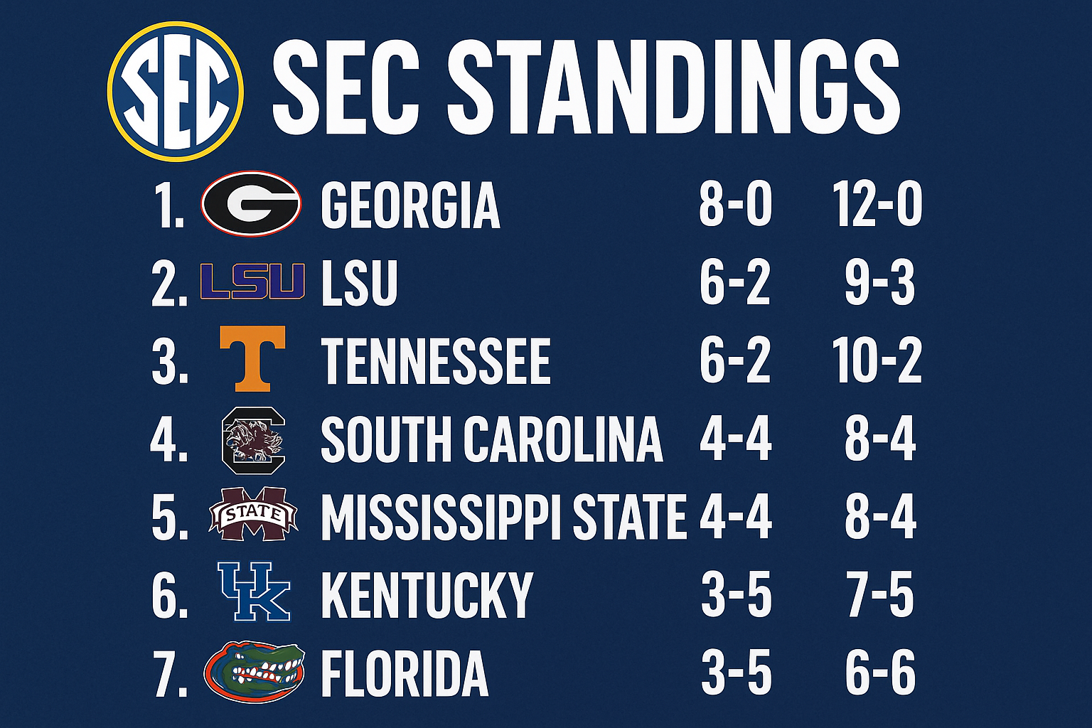 sec standings