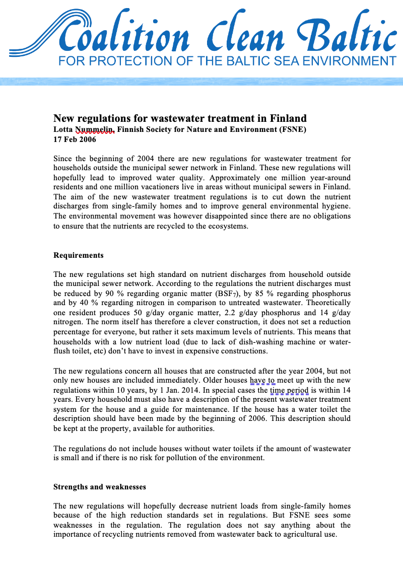 New regulations for wastewater treatment in Finland