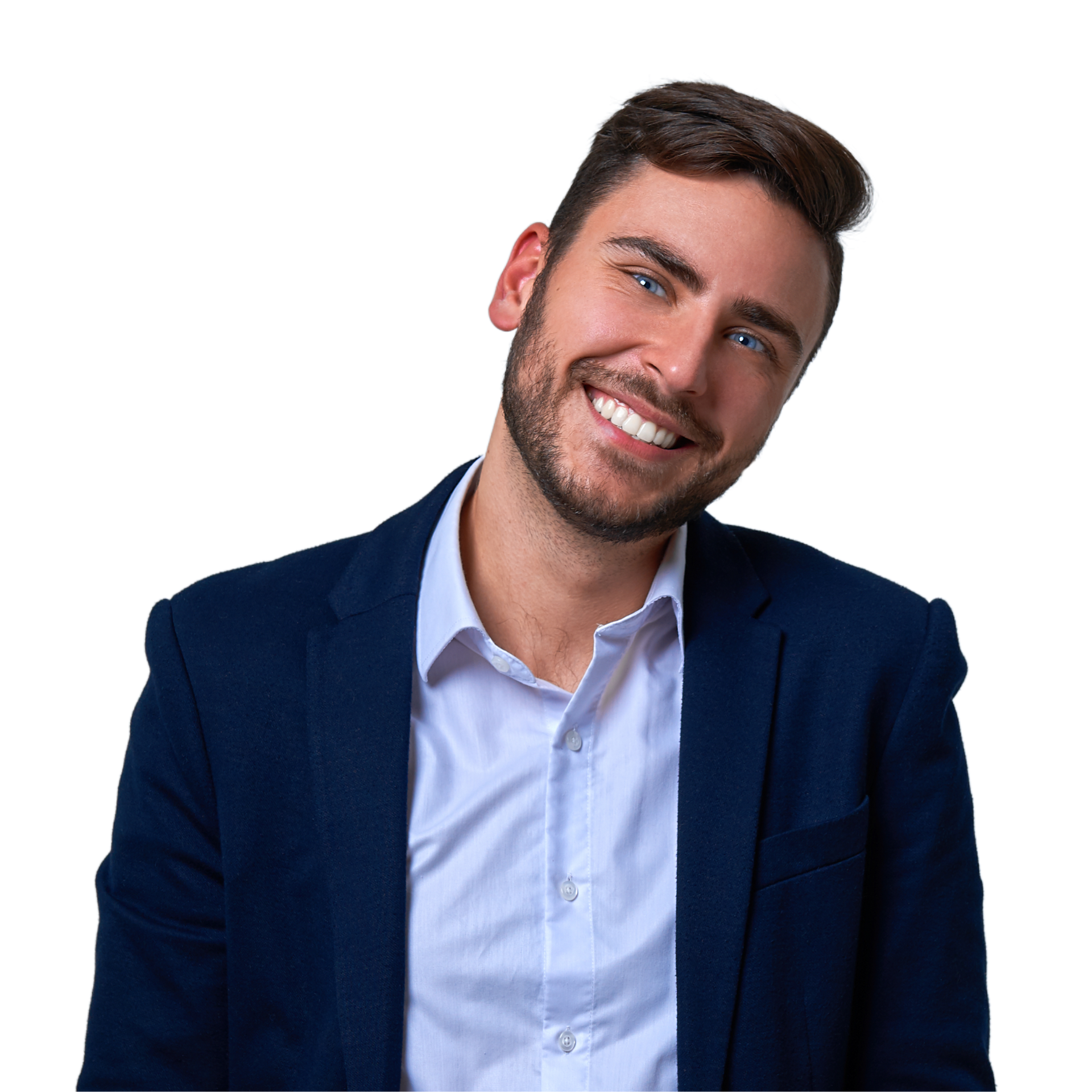 A woman with long hair is smiling with her hands on her face.