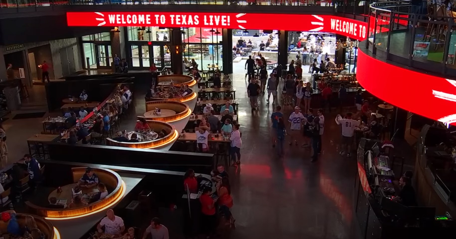 Texas Live! inside view with tables in Arlington, TX