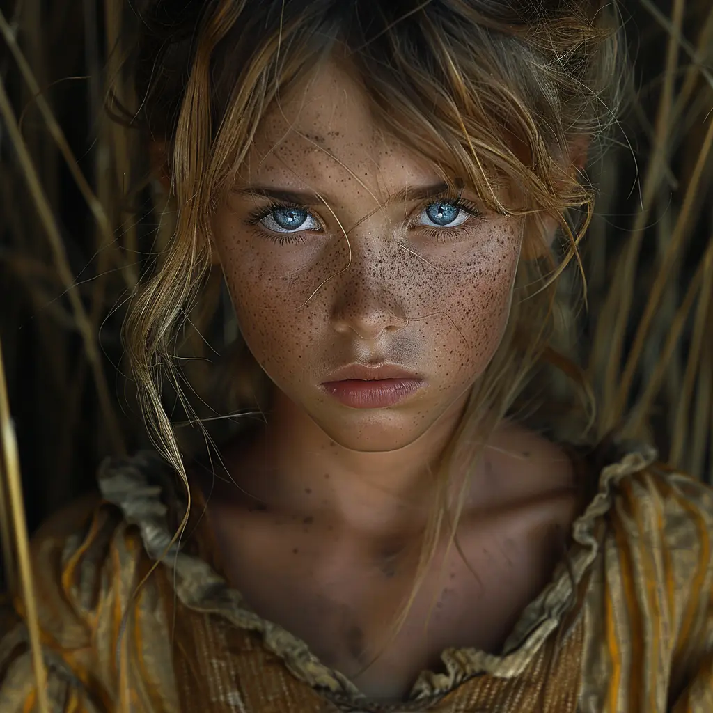 Young girl with wide eyes and windswept hair gazes in awe at Chimney Rock on the Oregon Trail