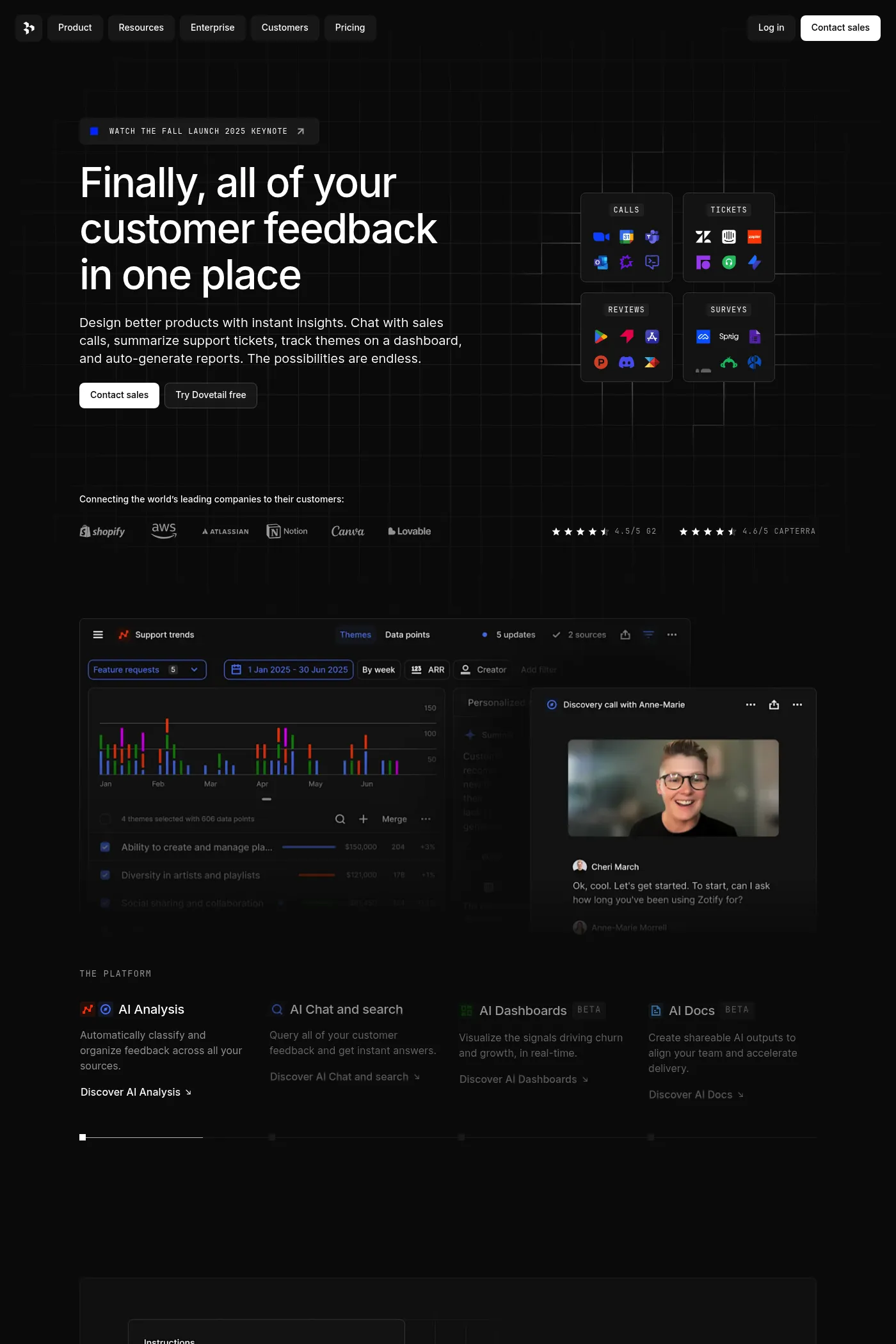 Dovetail website screenshot