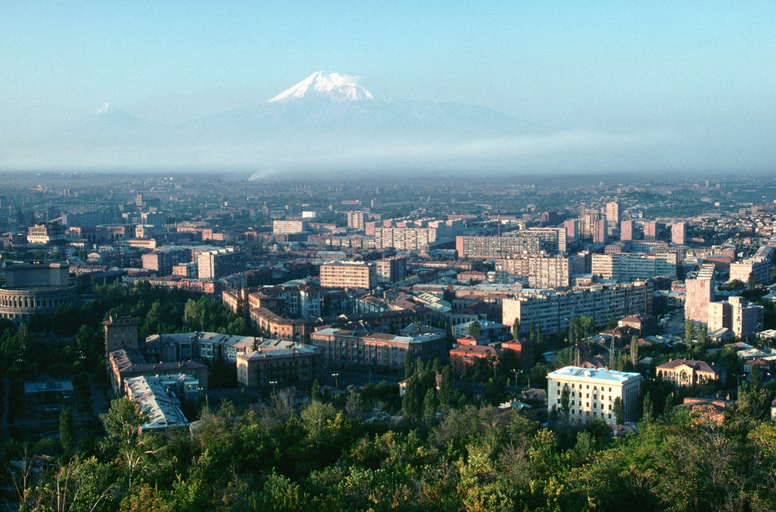 Yerevan and the snow-capped peak of Mount Ararat. 1967, Armenia.