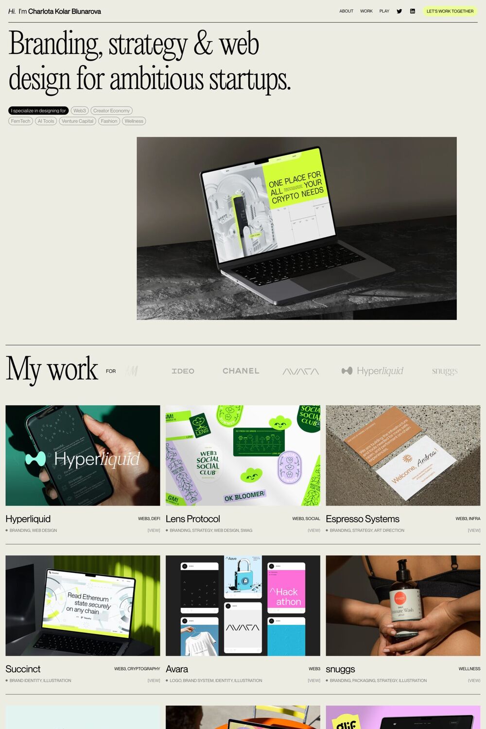 Blunarova website screenshot