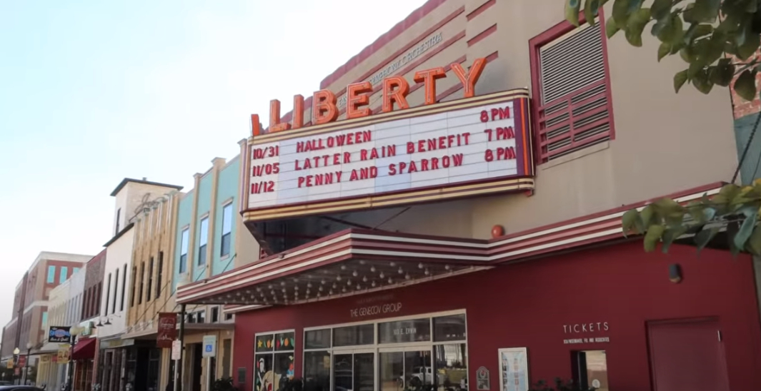 Street view with theater in Downtown Tyler, TX