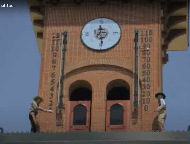 Clock tower with gunslingers on Main Street in Grapevine, TX
