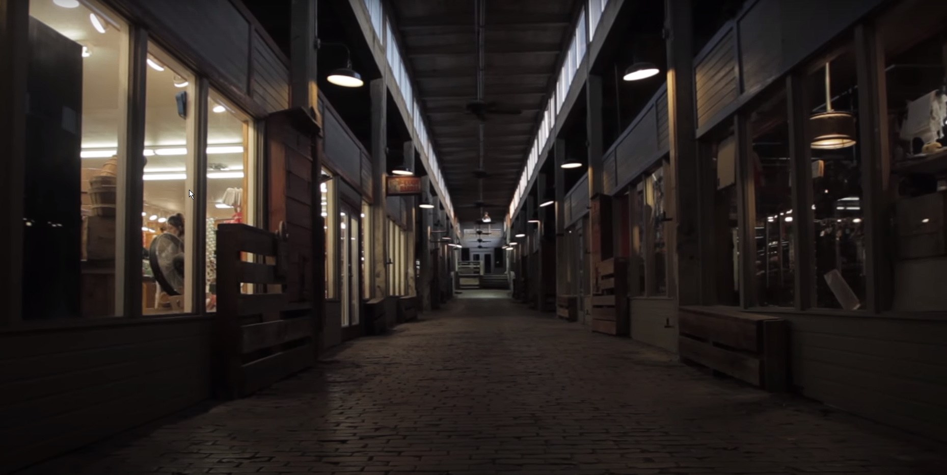 Building interior with brick floor at the Fort Worth Stockyards