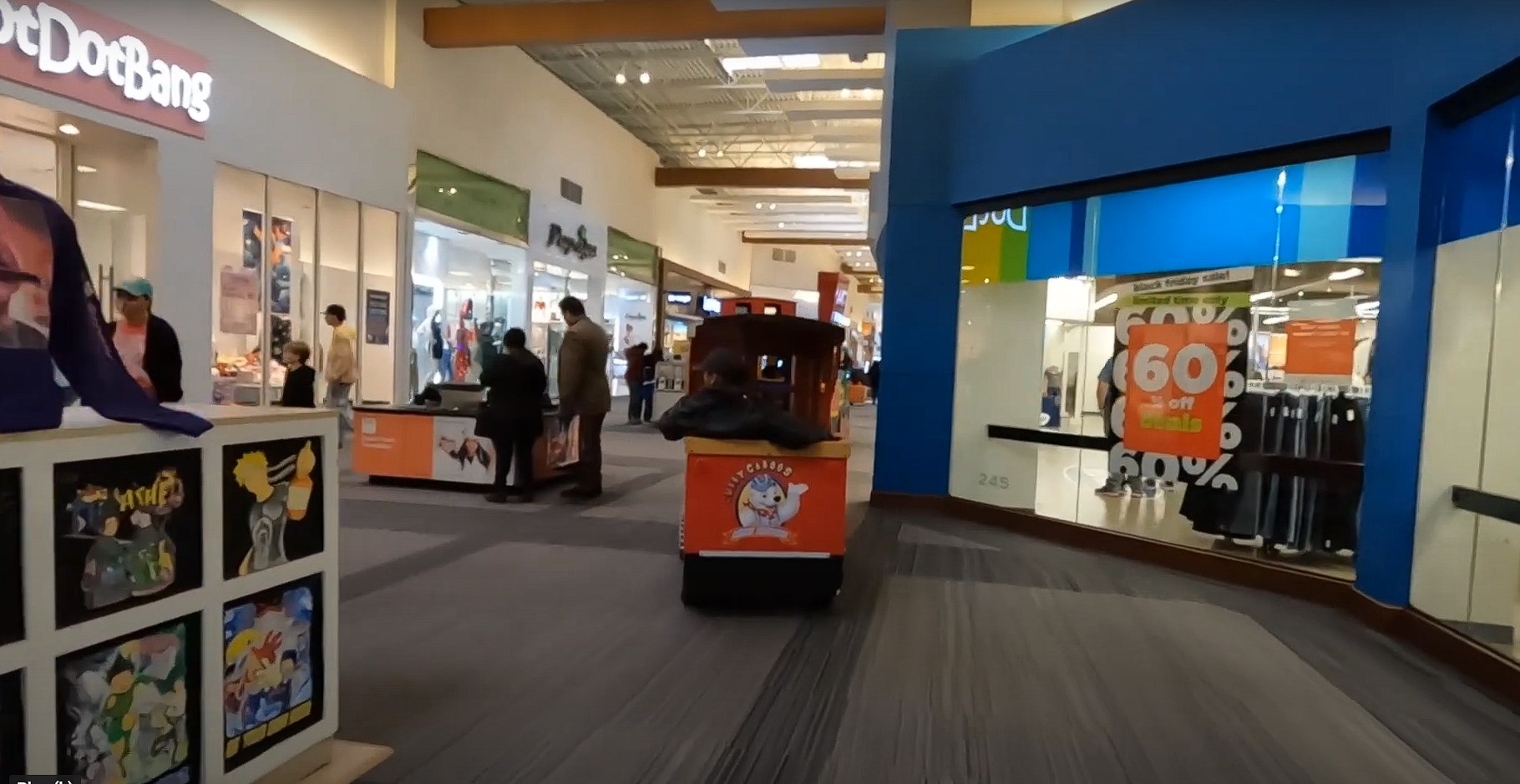 Small train moving through Grapevine Mills in Grapevine, TX